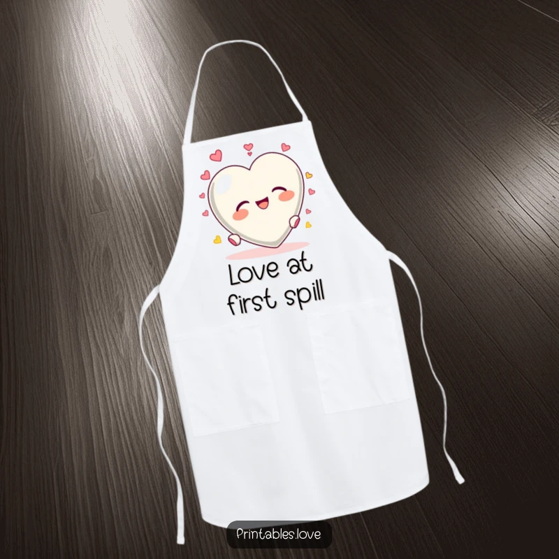 Funny Heart Tumbling Apron: A heart character tumbles with delight, bringing humor to kitchen tasks.