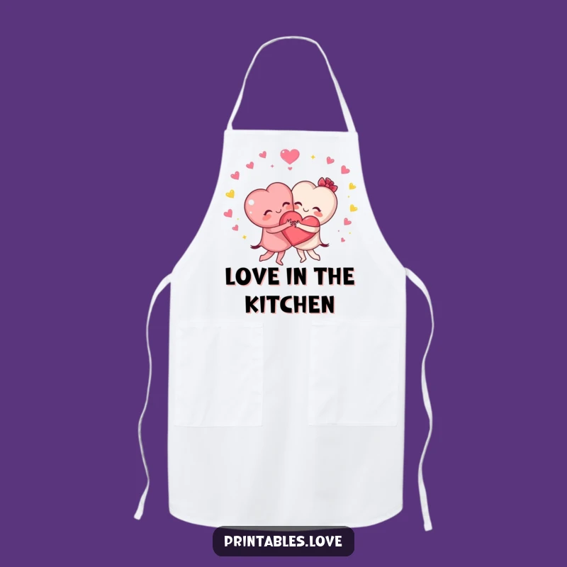 Funny Hugging Hearts Apron - Cute Cartoon Kitchen Wear for Cooks