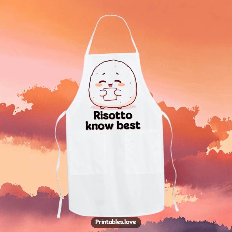 Funny onigiri apron featuring a giggling character winking with nori, adding humor and a playful spirit to cooking activities.