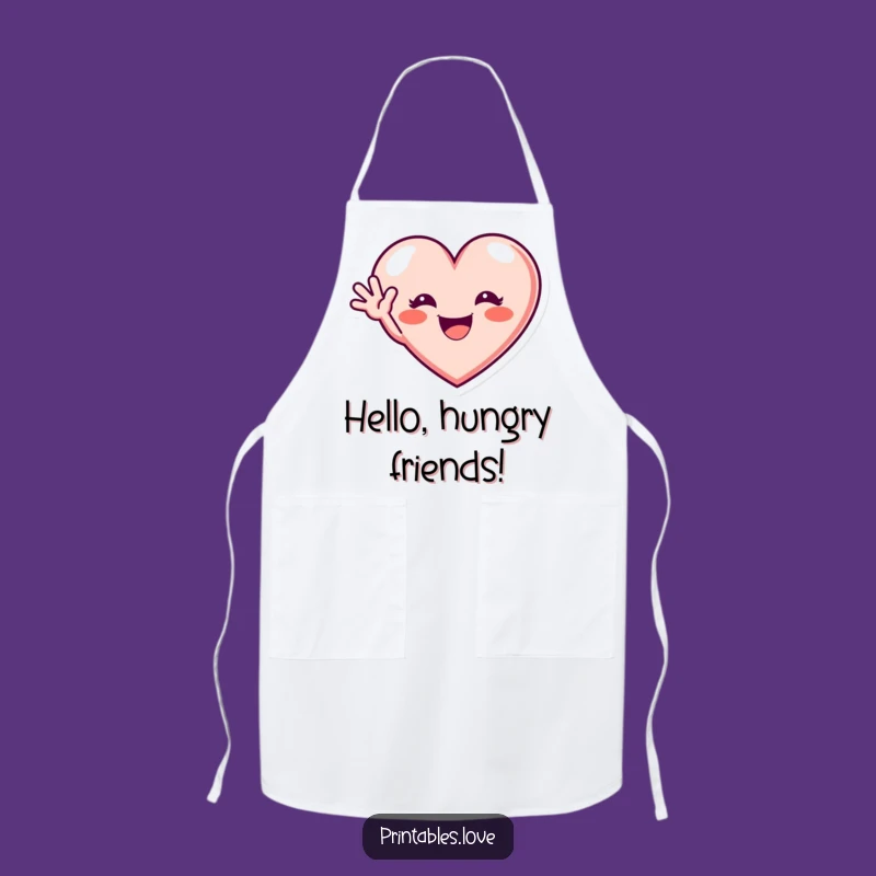 Funny Waving Heart Apron: Excited Grin Kitchen Fun, Gift!
