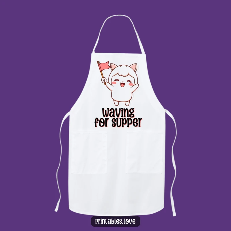 Funny Kawaii Cheerful Apron: Party Flag Waving Style