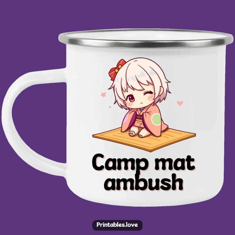 Funny Kawaii Kimono Camping Mug: Outdoor Cuteness & Playful Mishaps, Gift