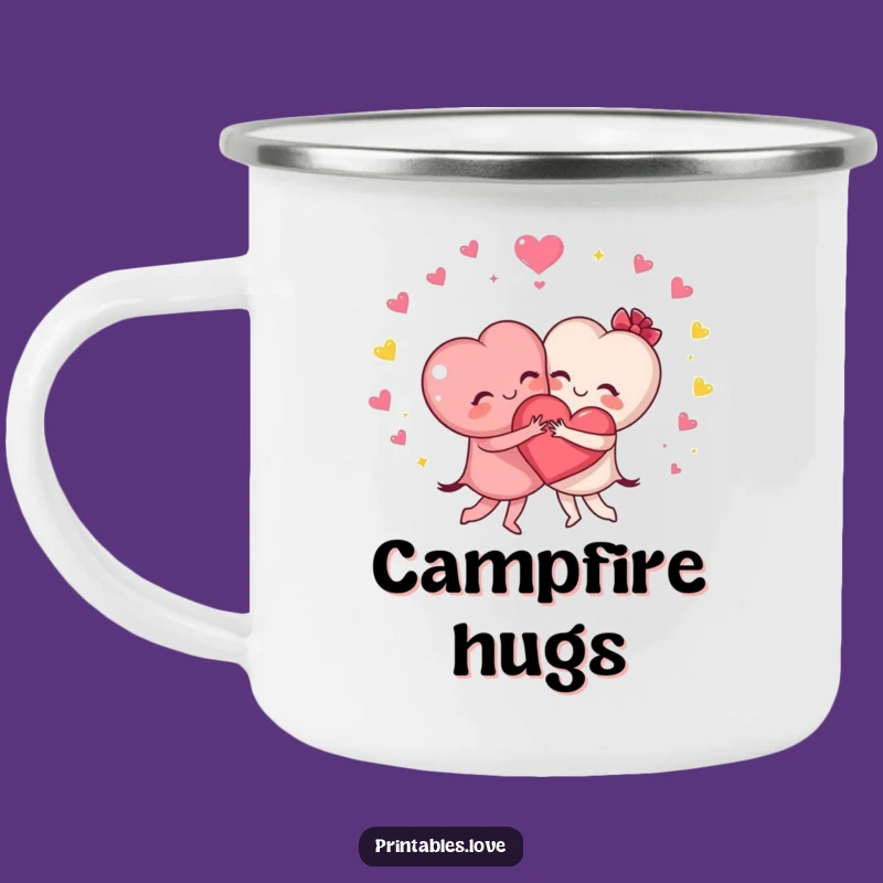 Funny Hugging Hearts Camping Mug - Durable Cartoon Enamel Cup for Outdoors