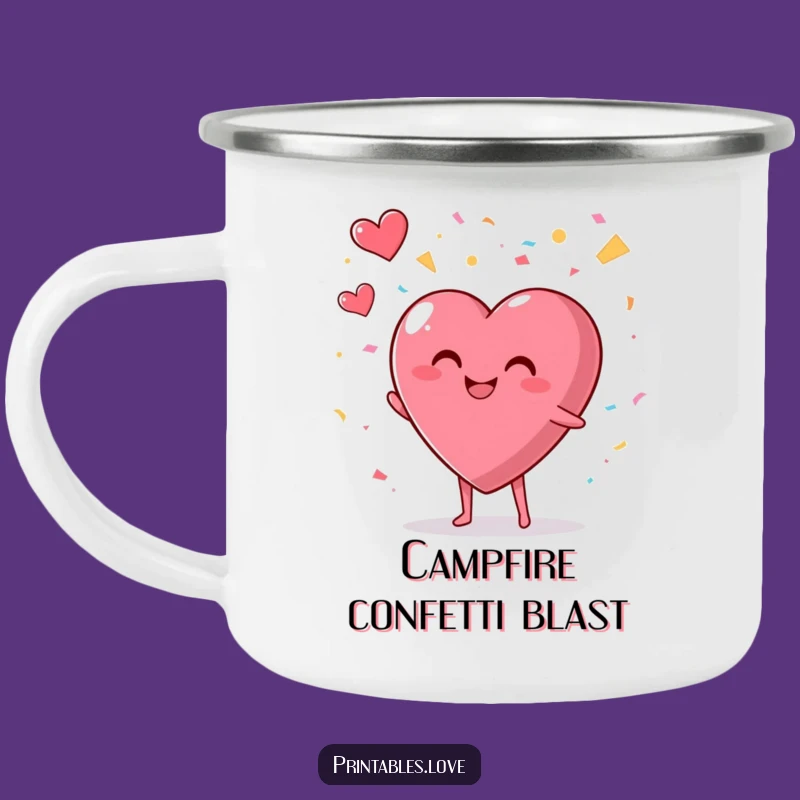 Confetti Heart Camping Mug: Funny Outdoor Gear, a Gift of Festive Adventures