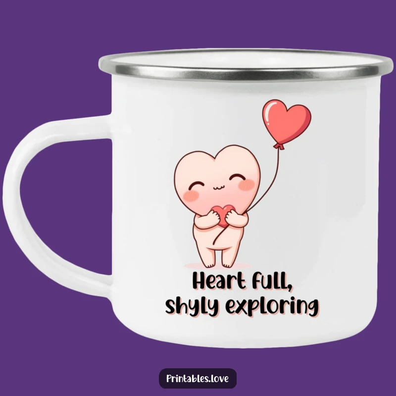 Funny Blushing Heart Camping Mug: Shy Love Outdoors, Perfect Gift!