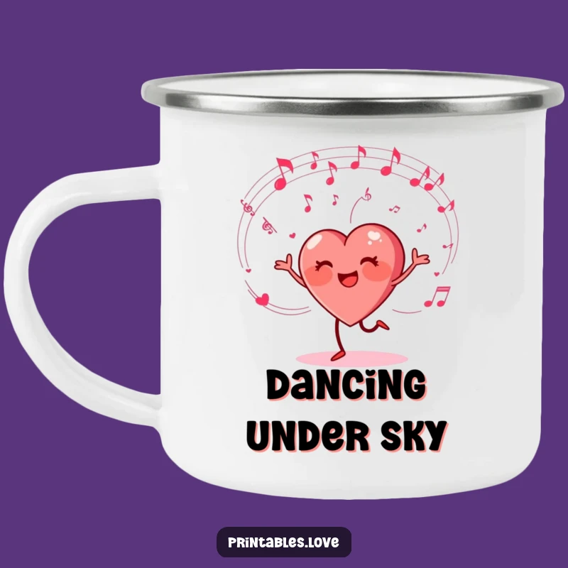 Funny Dancing Heart Camping Mug - Musical Cartoon Enamel Cup for Outdoors