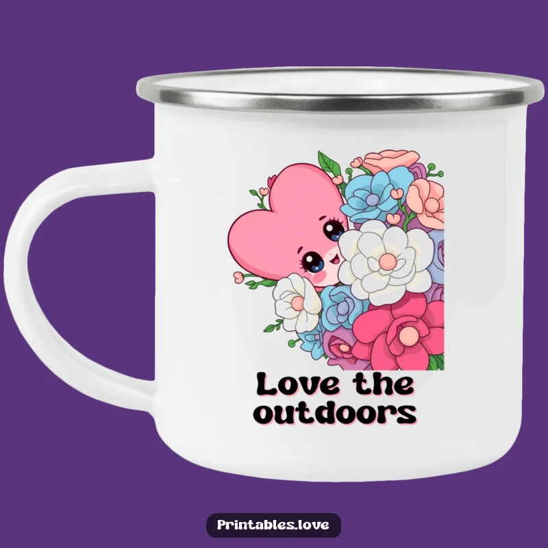Funny Heart Camp Mug: Outdoor Peeking Character, Rugged Funny Gift