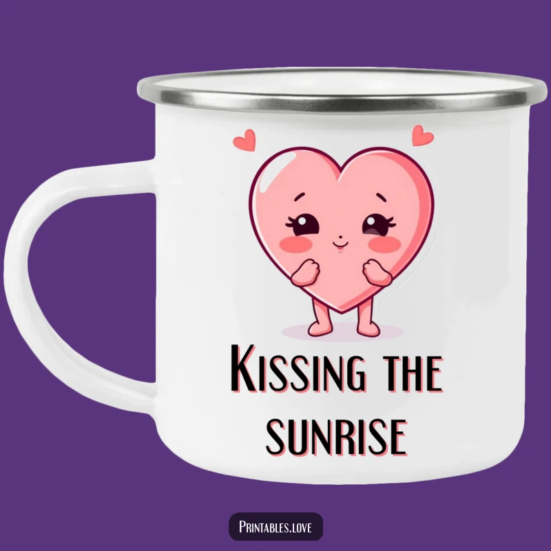 Funny Heart Character Camping Mug: Puffed Cheeks Kiss, Durable & Humorous Funny Gift for Outdoors