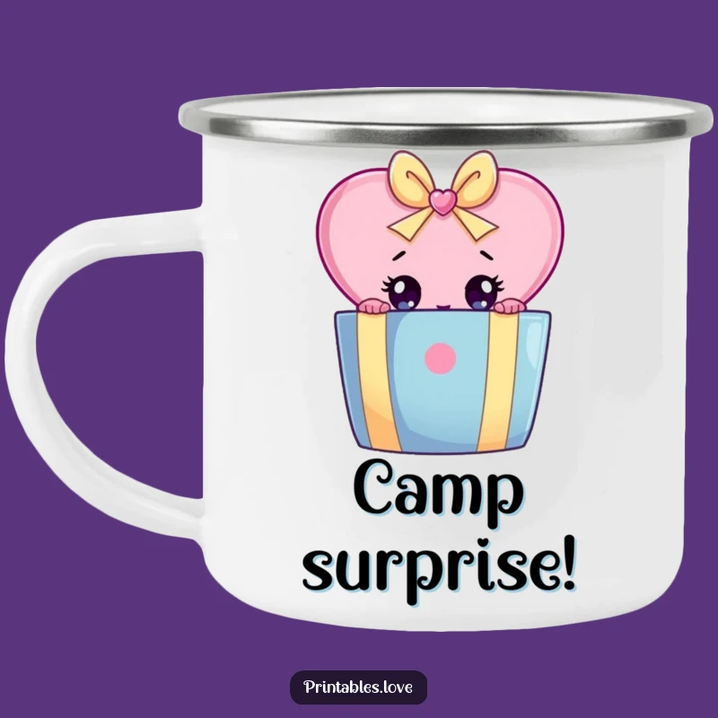 Funny Heart Peeking Gift Box Camping Mug: Outdoor Surprise Adventure