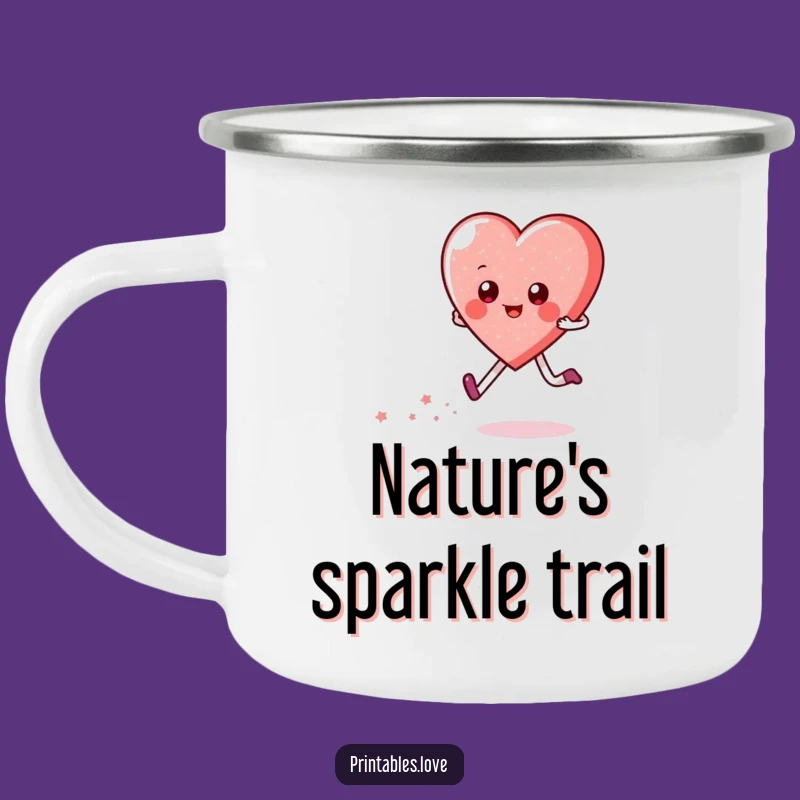 Funny Heart Skipping Camping Mug: Sip with Sparkly Joyful Character
