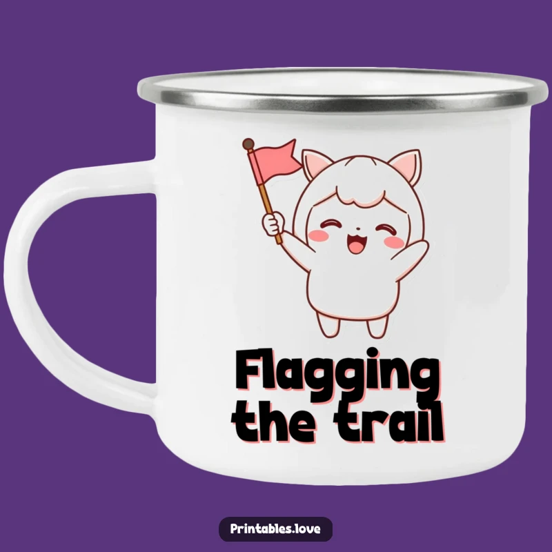 Funny Kawaii Cheerful Camping Mug: Outdoor Flag Waving Fun