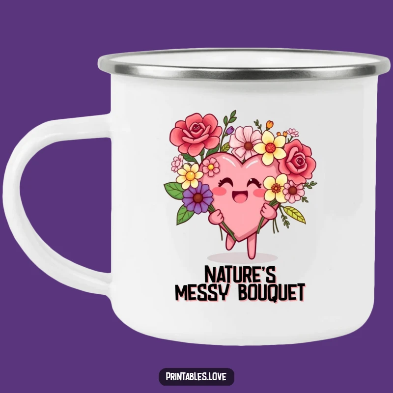Funny Mismatched Flowers Heart Camping Mug: Adventures & Laughter Await