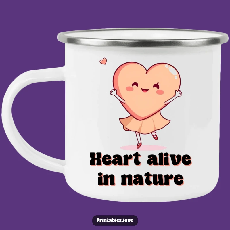 Funny Dancing Heart Camping Mug: Graceful Twirls Outdoors, Perfect Gift!