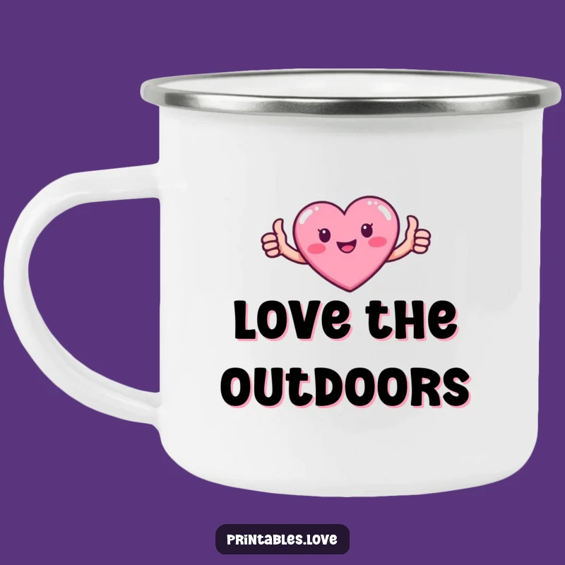 Funny Heart Camping Mug: Durable Pink Character Thumbs Up Camp Cup
