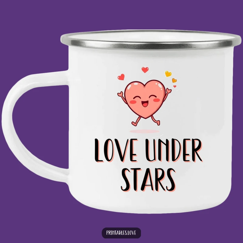 Funny Heart Emoji Camping Mug - Durable Romantic Enamel Cup for Adventures