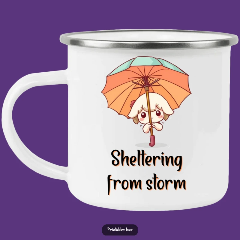 Funny Kawaii Umbrella Camping Mug: Shy Peek-a-boo Outdoors