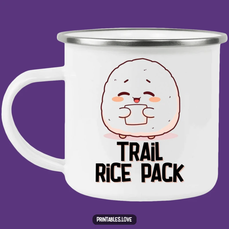 Funny Onigiri Enamel Mug: Sturdy Giggling Character Camp Gift for Adventurers