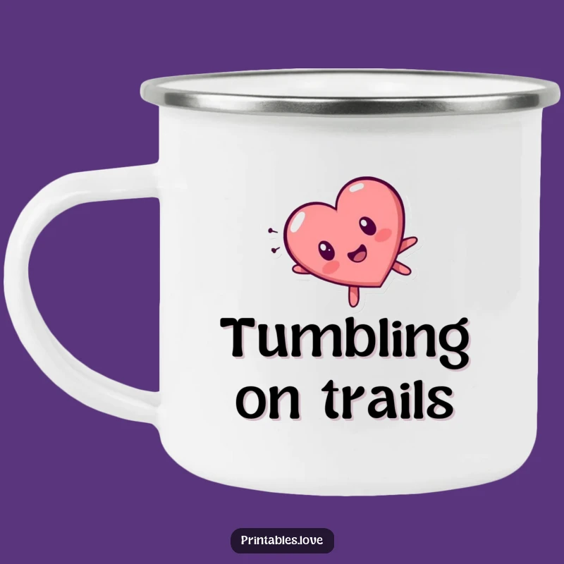 Funny Tumbling Heart Camping Mug: Surprised Expression, Durable & Hilarious Funny Gift