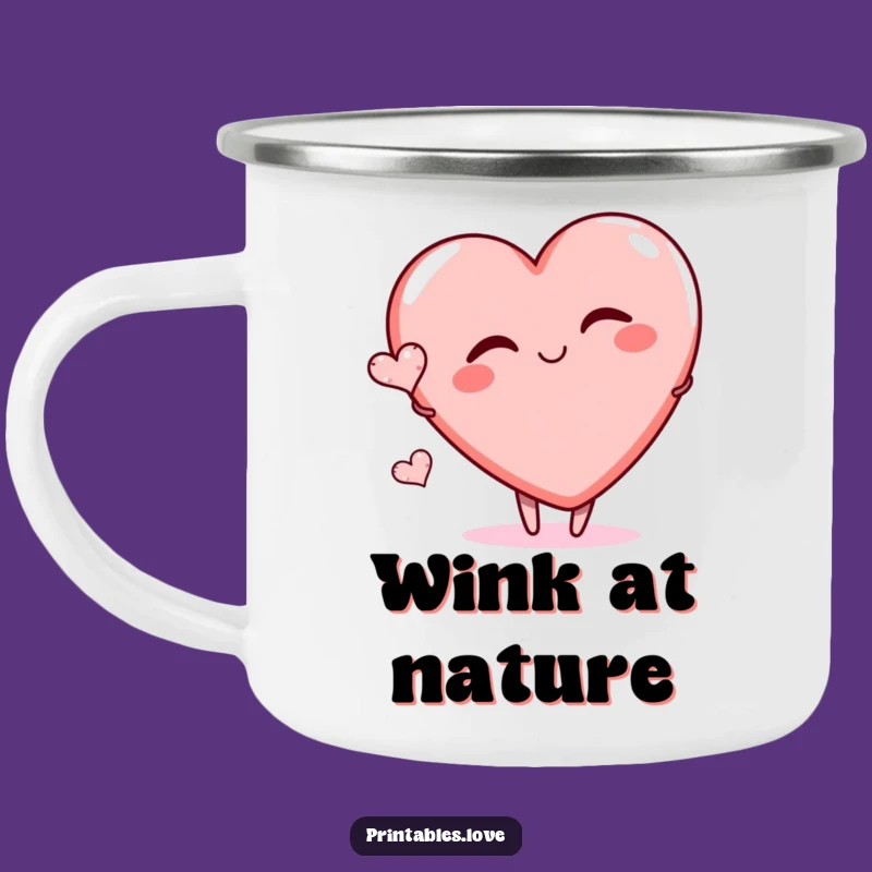 Funny Winking Heart Camping Mug - Durable Cartoon Enamel Cup for Outdoors