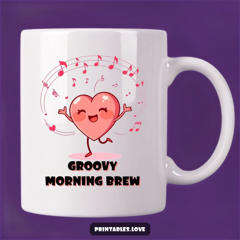 Funny Dancing Heart Mug - Musical Cartoon Gift for Music Lovers