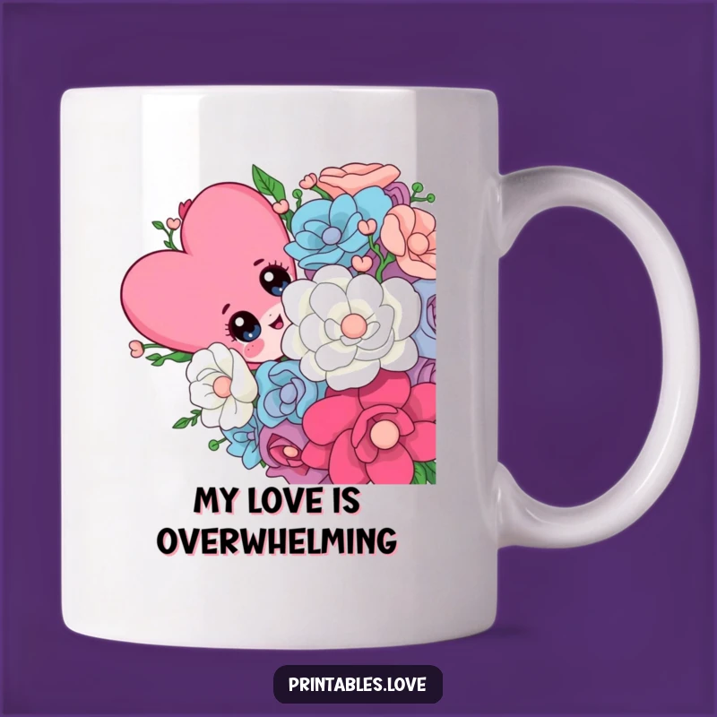 Funny Heart Bouquet Mug: Adorable Playful Peeking Character, Perfect Funny Gift