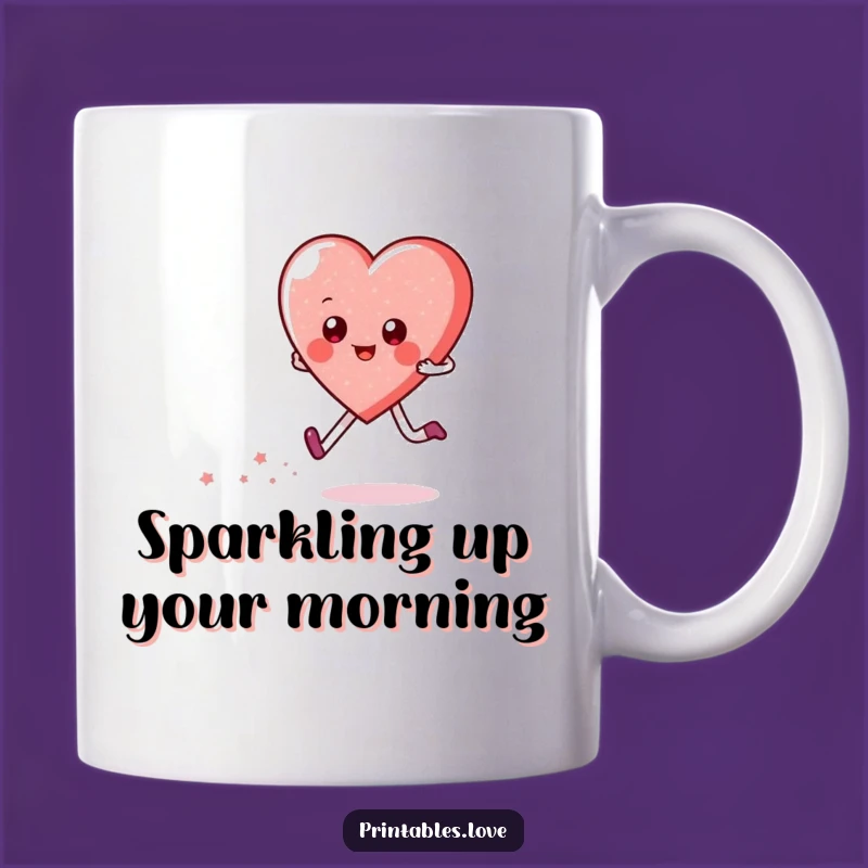 Funny Heart Skipping Mug: Joyful Sparkle Character Gift for Cheerful Mornings