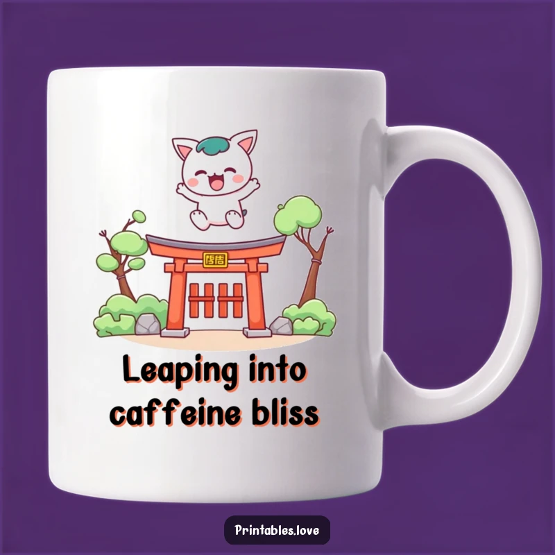 Funny Kawaii Torii Leap Mug: Adventurous Spirit Gift