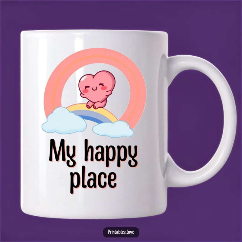Funny Rainbow Sliding Mug: Rosy Heart Character, Joyful Funny Gift