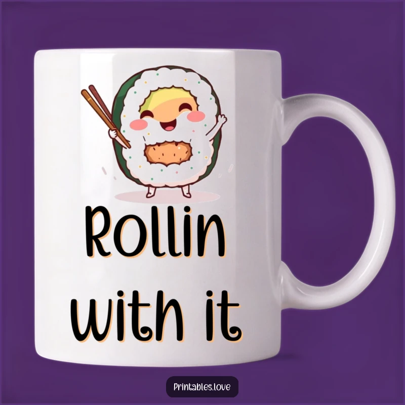 Funny Sushi Dance Mug: Smiling Roll Character Gift for Foodie and Japanese Cuisine Lovers