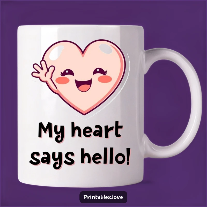 Funny Waving Heart Mug: Excited Grin Hello, Perfect Gift!