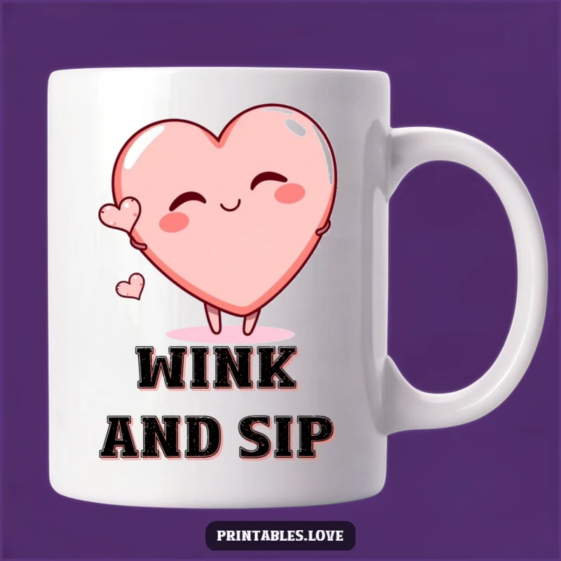 Funny Winking Heart Mug - Playful Cartoon Gift for Flirty Friends