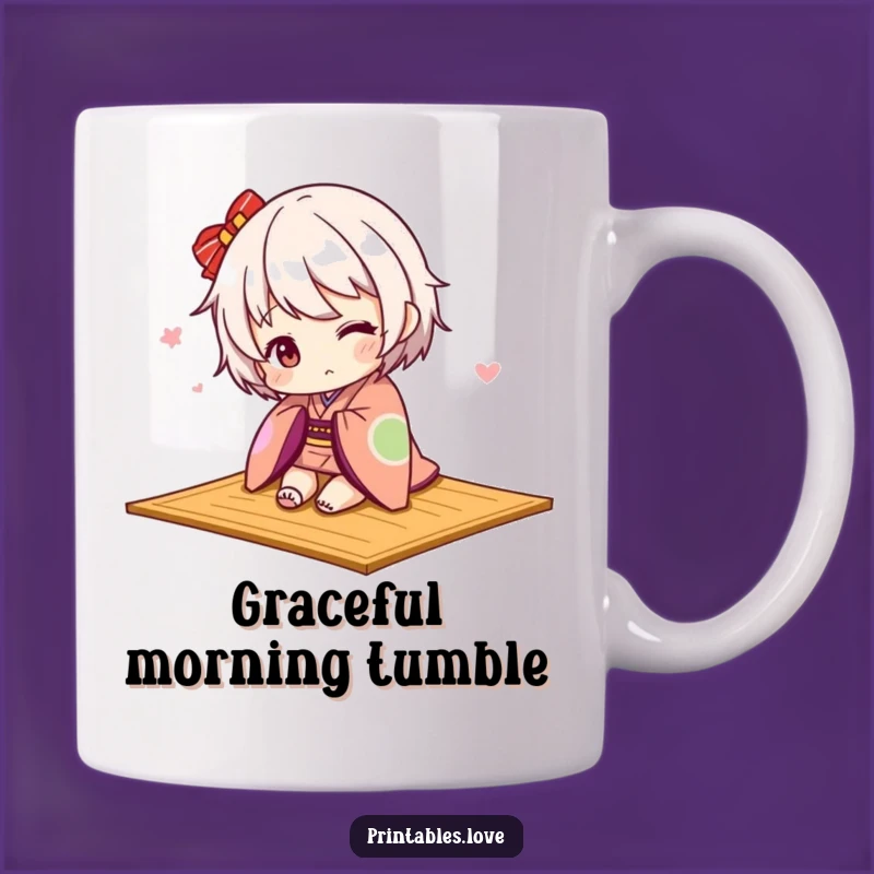 Funny Kawaii Kimono Mug: Playful Tripping, Cute Mishap, Gift