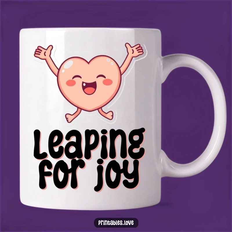 Funny Joyful Heart Mug - Happy Leaping Character Coffee Cup, Perfect Funny Gift!