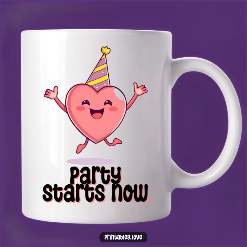 Funny Party Heart Mug - Enthusiastic Jumper Gift for Celebrators
