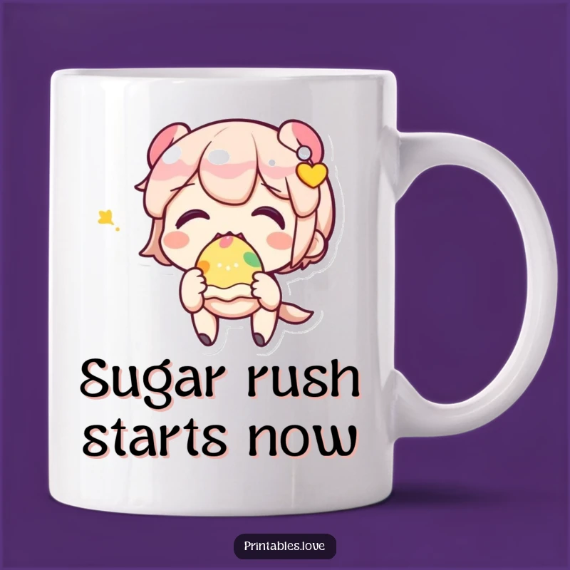 Funny Kawaii Sweet Treat Mug: Adorable Character Enjoying Yumminess Funny Gift