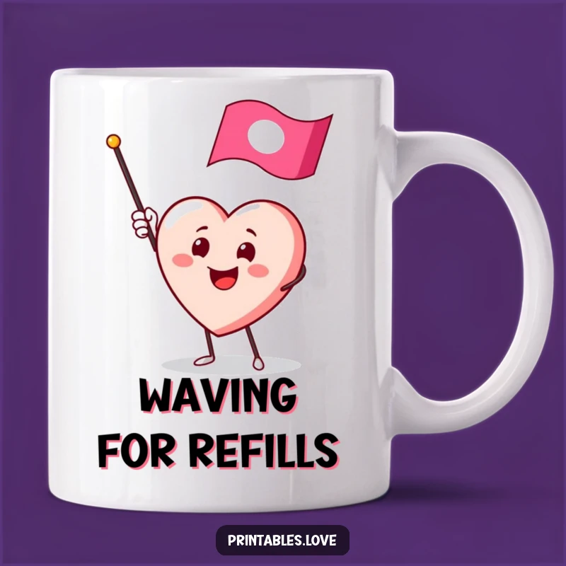 Funny Heart Waving Flag Mug: Enthusiastic Greeting Celebration Gift