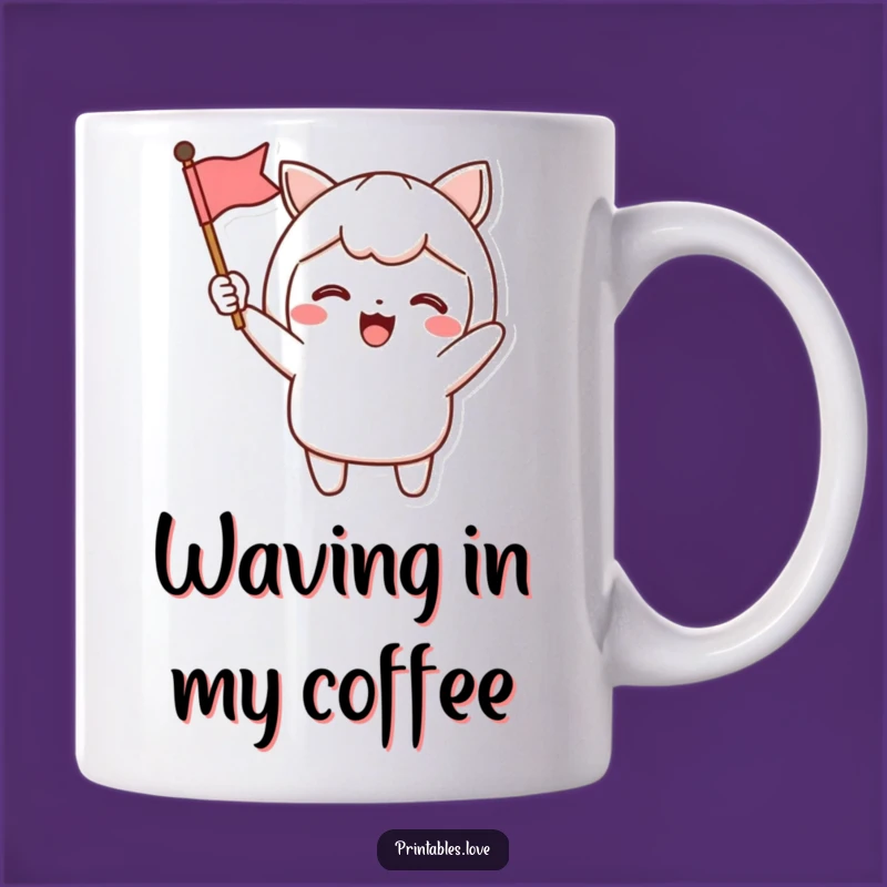 Funny Kawaii Cheerful Flag Waving Mug: Joyful Cute Gift