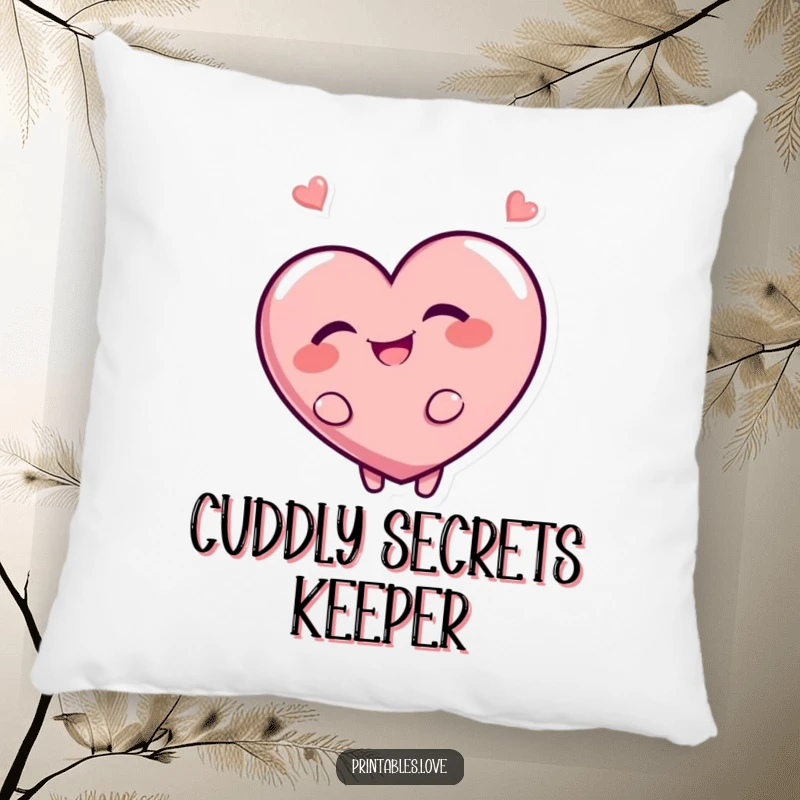 Funny pillow featuring a giggling heart character looking over its shoulder with a mischievous grin. Soft, decorative, and full of playful humor.