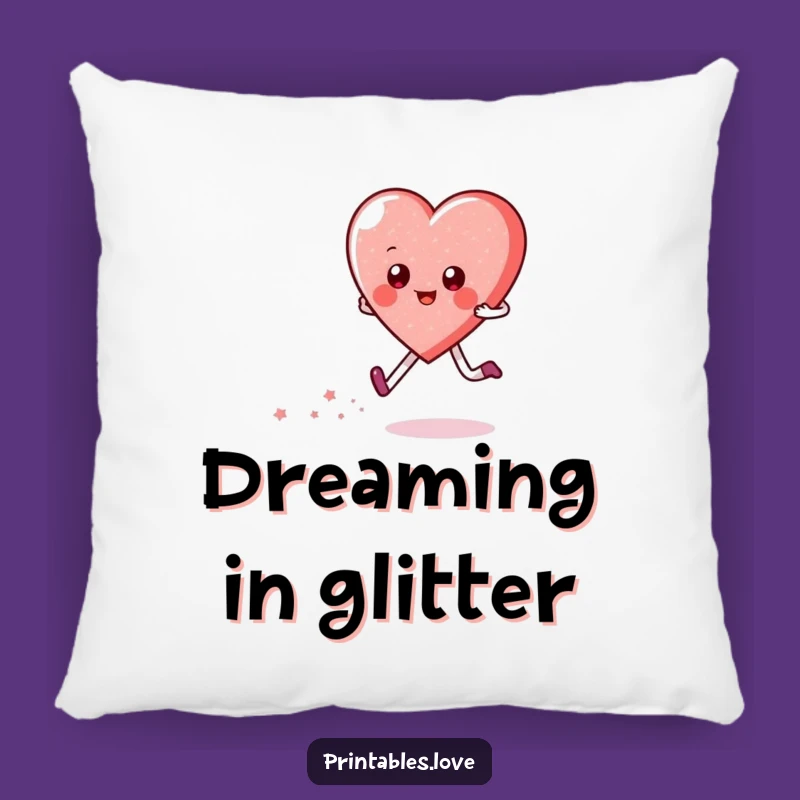 Funny Heart Skipping Pillow: Cozy Comfort with Sparkly Joyful Character