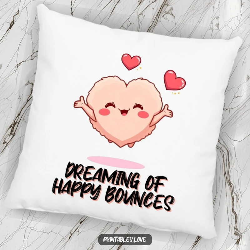 Funny pillow design of a small, fluffy heart character reaching out with open arms, embodying joy and a desire for hugs.