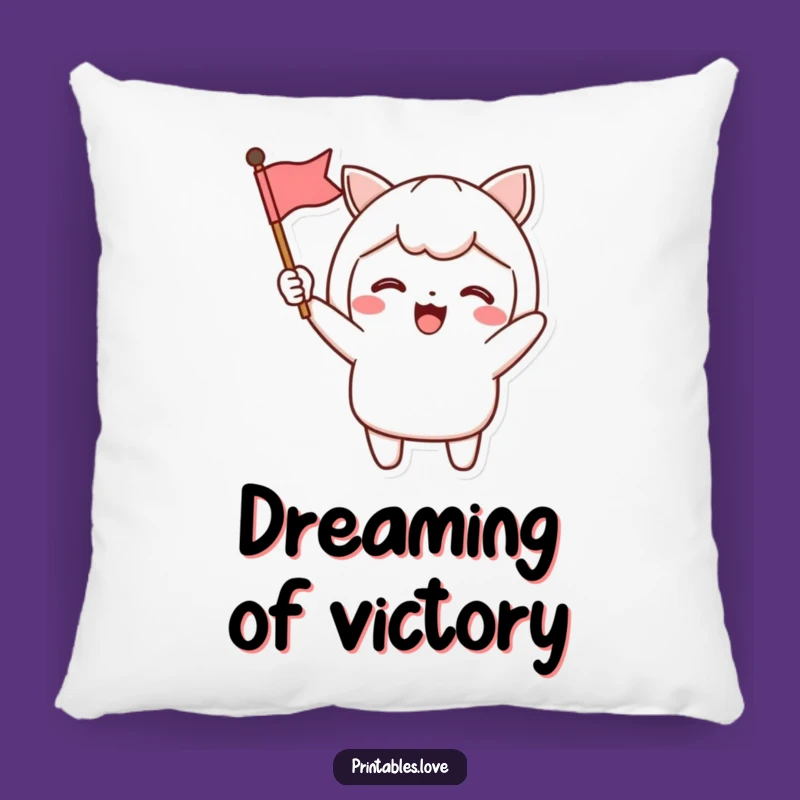 Funny Kawaii Celebration Pillow: Cozy Flag Waving Comfort