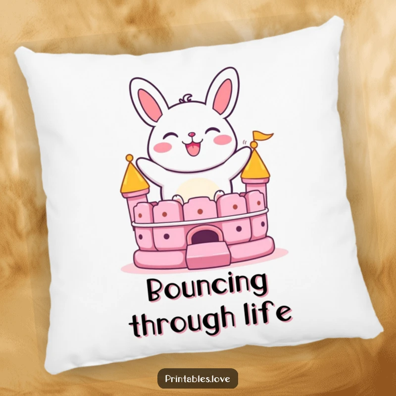 Funny bao bun pillow with a grinning character bouncing on a bouncy castle, offering comfort and a dose of playful delight.