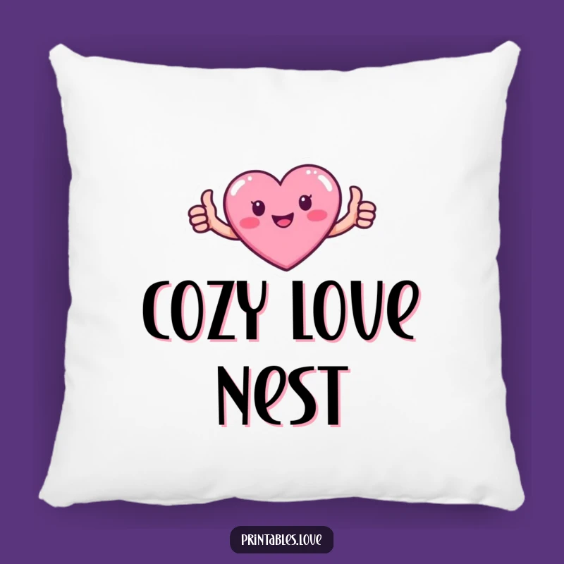 Funny Heart Pillow: Comfy Pink Character Thumbs Up Cushion
