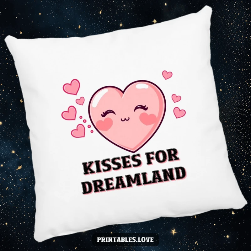 Funny pillow featuring an adorable heart with chubby cheeks, blowing a kiss and leaving a trail of hearts.