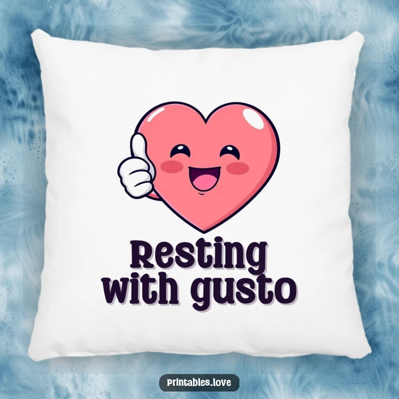 Funny Pillow showcasing a happy cartoon heart giving a thumbs up, providing comfort and a humorous touch to home decor, a great gift.