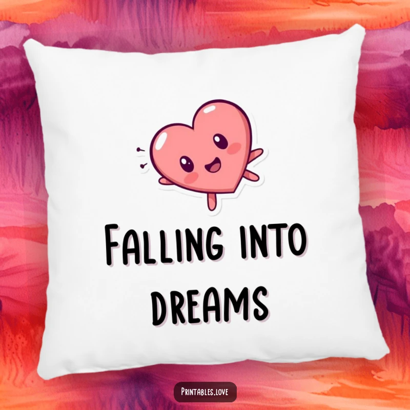Funny tumbling heart character pillow, expressing surprise while falling head over heels, perfect for adding comfort and humor.