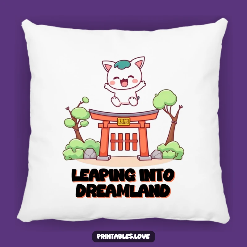Funny Kawaii Torii Leap Pillow: Cozy Comfort for Adventurers