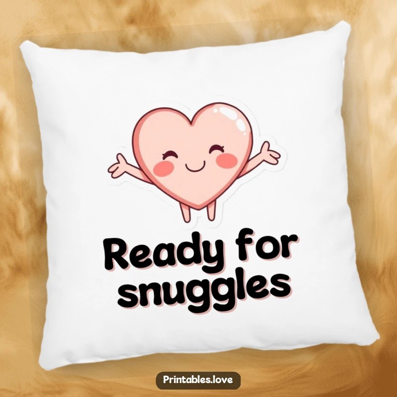 Funny pillow featuring a plush heart character in a loving, open-armed embrace, perfect for adding comfort and cheer.