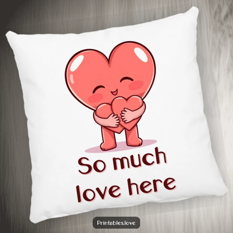 Funny Pillow with a large heart character hugging a small heart character, offering comfort and a cute visual.