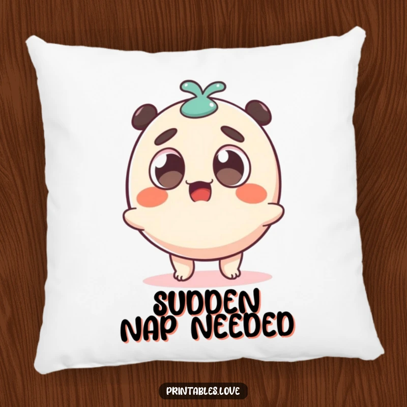 Funny surprised dango character, looking surprised and wobbly, featured on a soft and comfy decorative pillow.